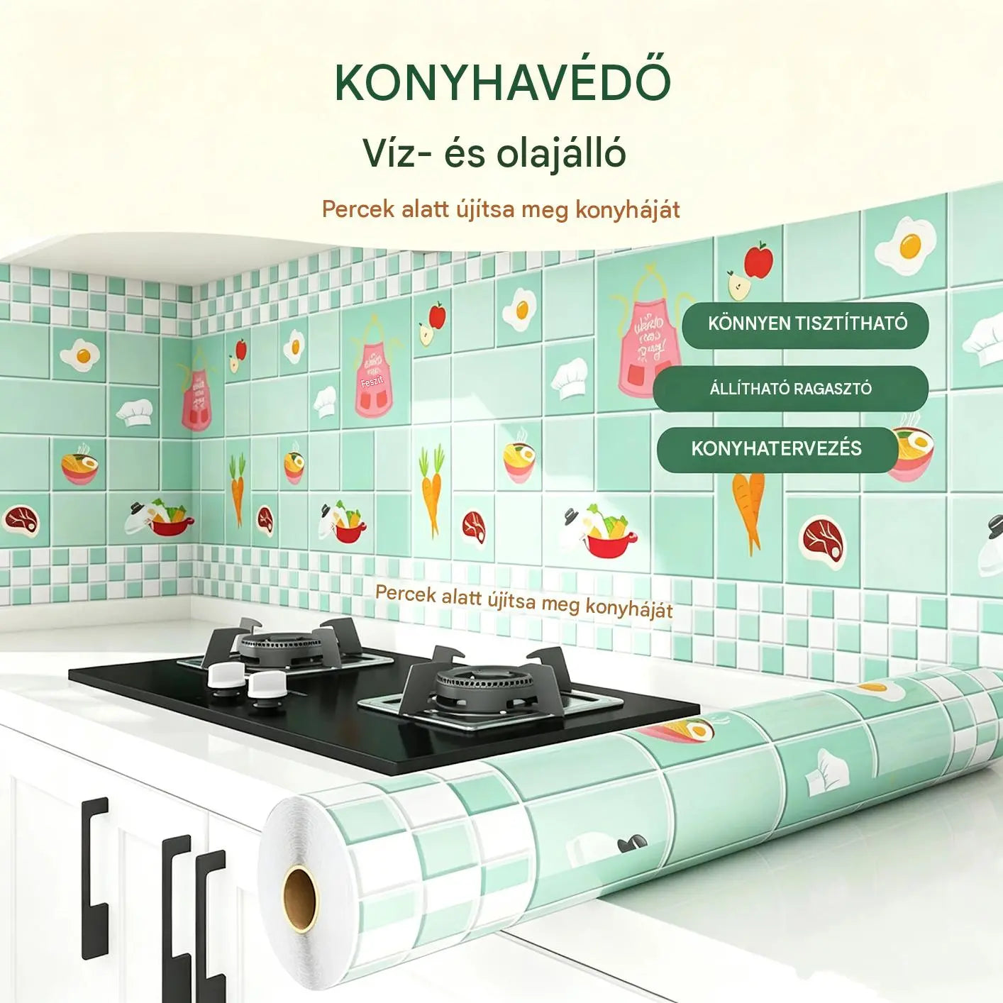 Olajálló matricák konyhába, vízálló öntapadós tapéta, konyhapultvédő.