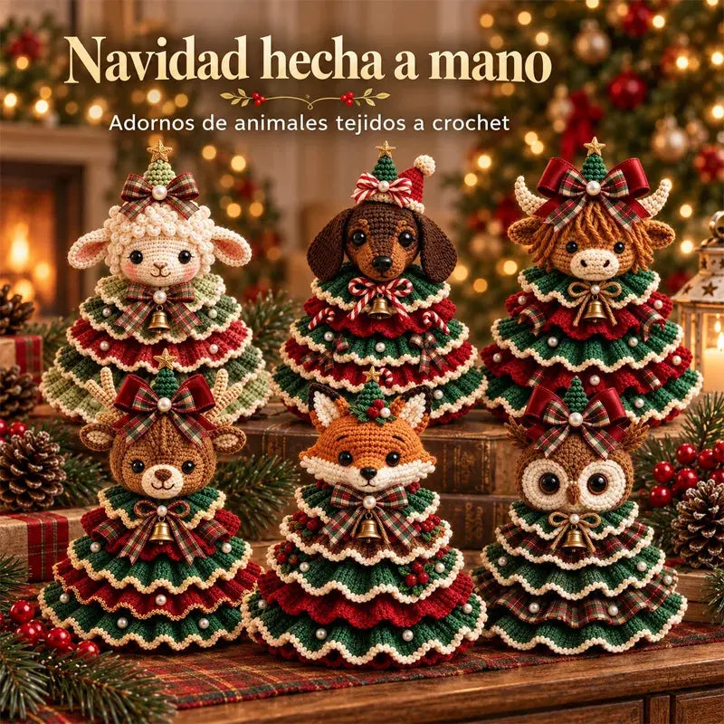🧶 Kit de Ganchillo DIY Árbol de Navidad con Animales | Incluye Lana, Aguja y Tutorial Paso a Paso | Decoración Navideña Hecha a Mano 🎄