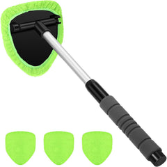 🎁Kit de limpieza de parabrisas de coche - extensible y giratorio 180°【1 pieza de plástico triangular + 4 fundas de tela】
