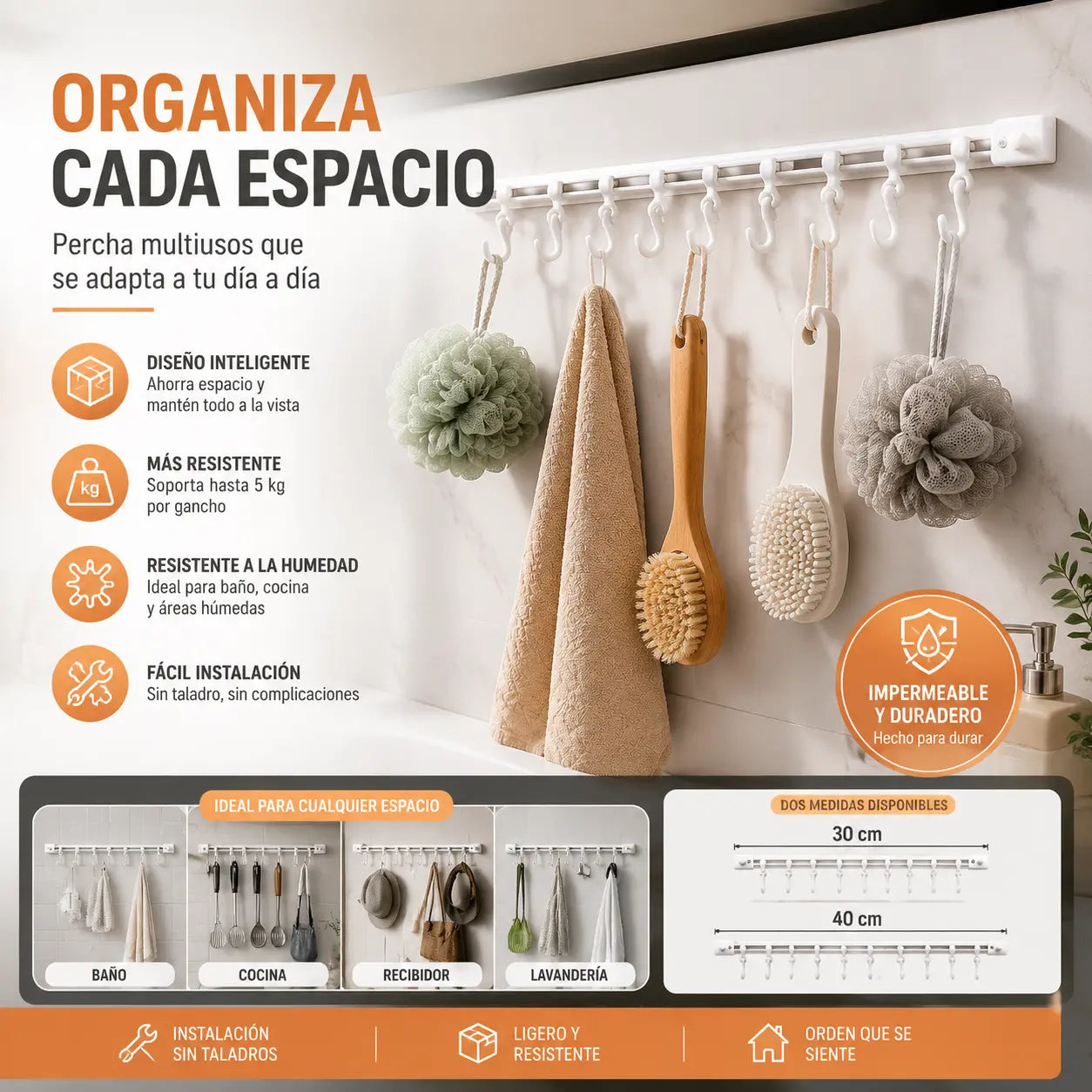 📢💯Gancho multifuncional para riel deslizante ⏰【30 cm con 10 eslabones + 40 cm con 12 eslabones】2 juegos por 25 euros
