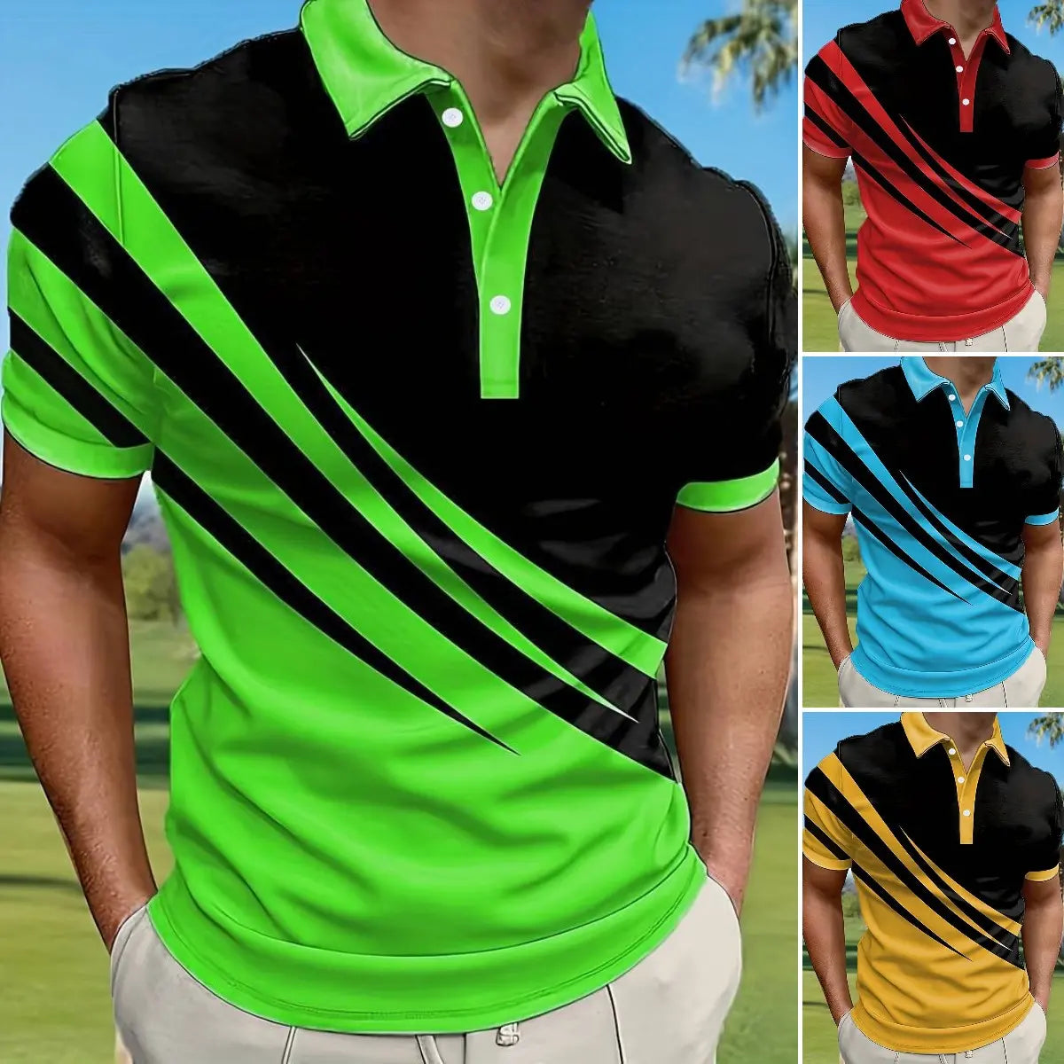 🔥👔【S-6XL】Nova poletna moška črtasta 3D-tiskana POLO majica