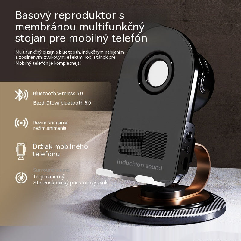 🔥📢 ZĽAVA 50 %! Bluetooth reproduktor 5 v 1 s bezdrôtovým nabíjaním a nastaviteľným držiakom na telefón 🎶⚡