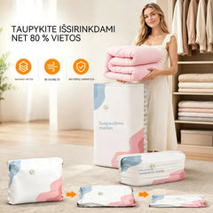 🧳 5 vnt. rinkinys【Perkate 3 – 2 gaunate NEMOKAMAI】Vakuuminiai drabužių laikymo maišai (nereikia siurblio)