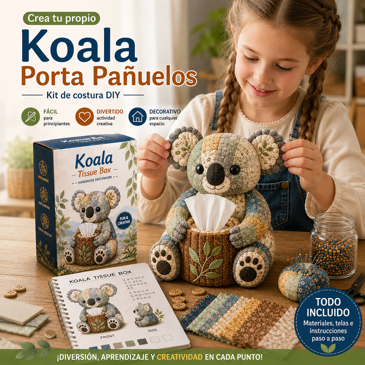 🐨🧒Kit de bricolaje para caja de pañuelos con temática de animales salvajes