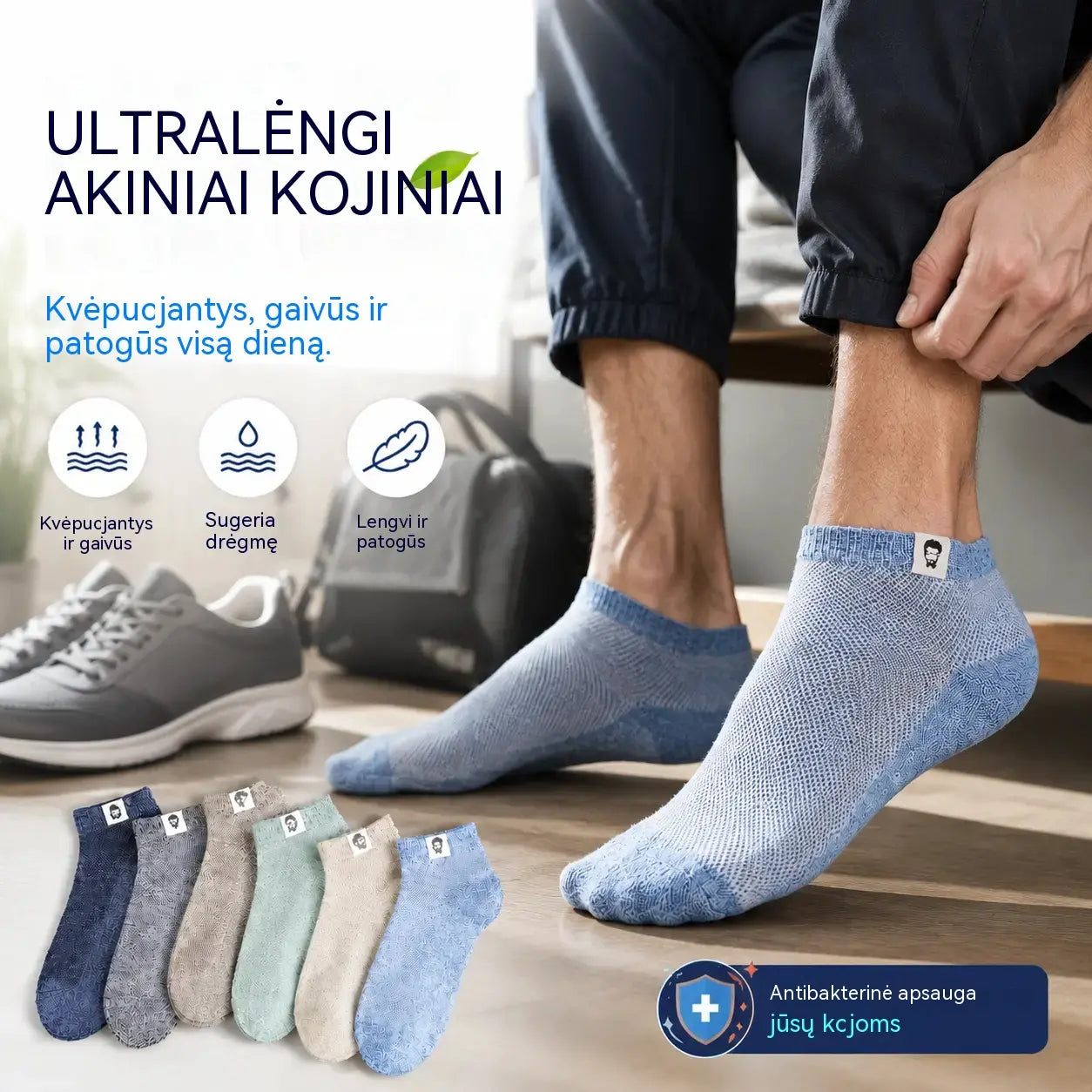 🔥10 porų už 25 €⚡🧦 Kvėpuojančios, antibakterinės ir kvapą neutralizuojančios vyriškos kojinės