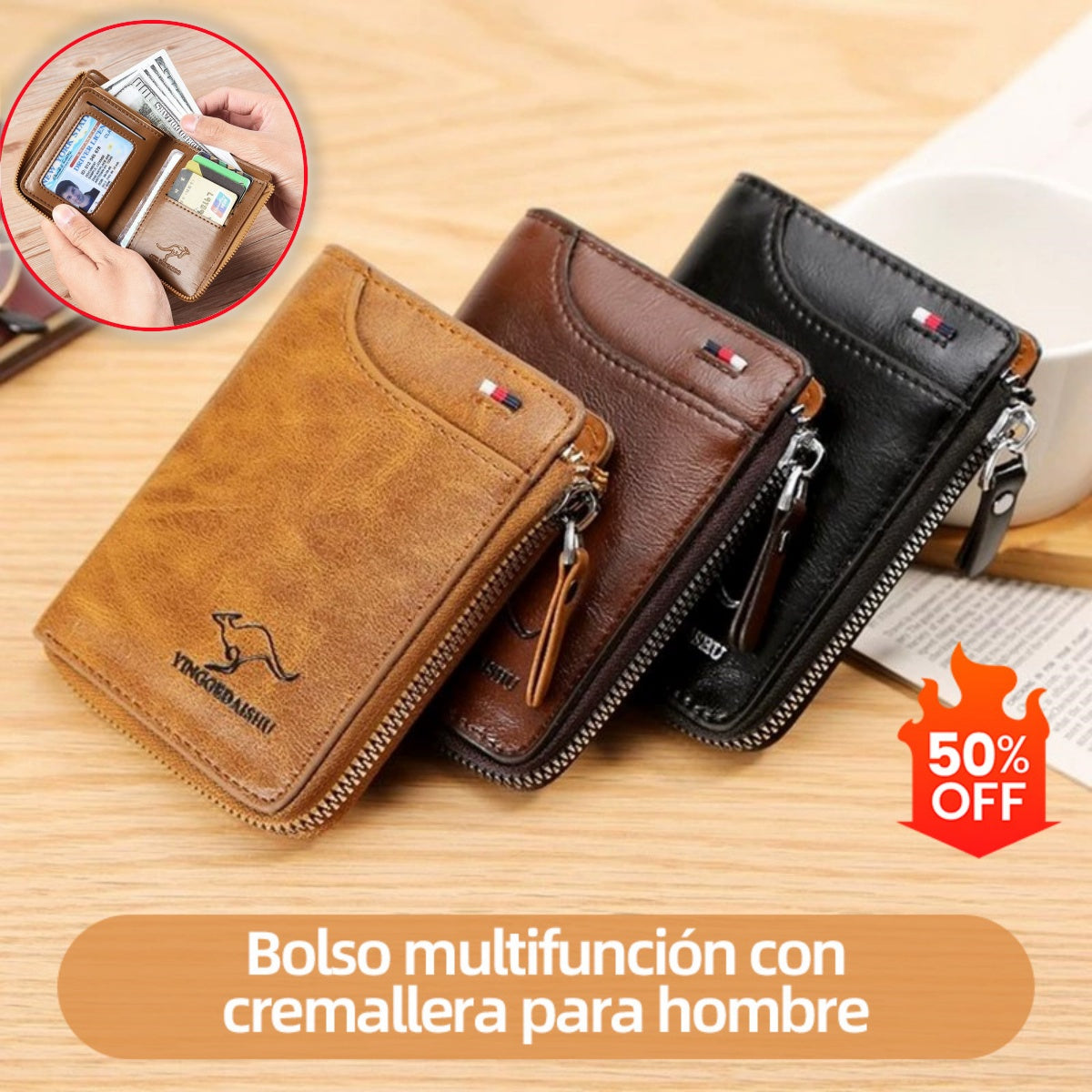 🔥Cartera antimagnética 2026 para hombre Cartera de cuero suave de gran capacidad