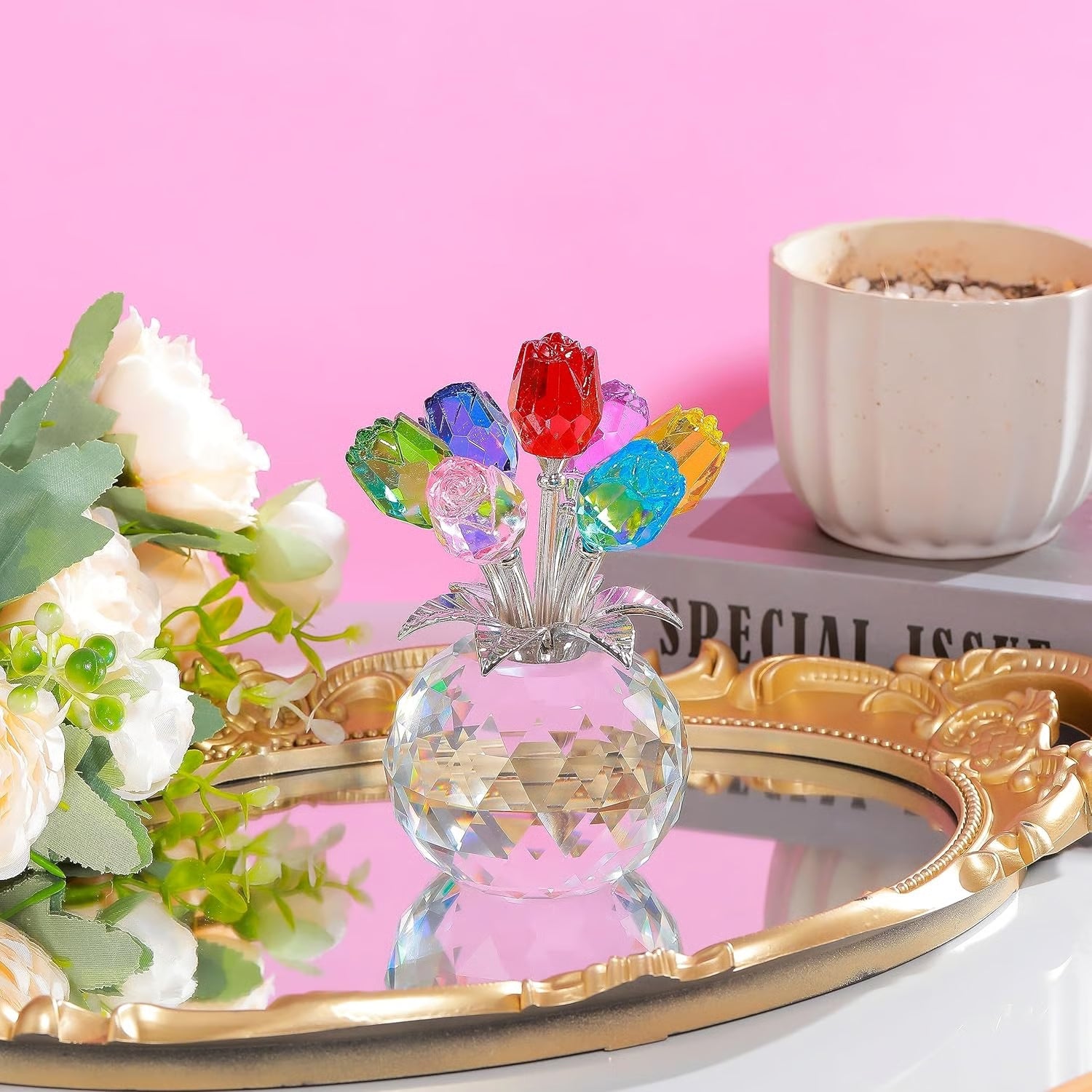 💒🌹💎 Rosa de cristal colorida: amor que nunca se desvanece.🔥