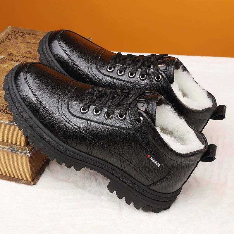 【49% OFF】【39-44】 Zapatos de cuero de suela gruesa, cálidos y esponjosos, engrosados de invierno para hombres