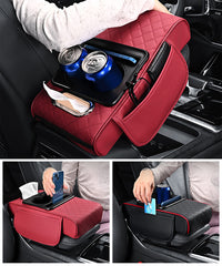 🔥🚗Almohadilla universal 4 en 1 para reposabrazos de coche de cuero ✅ Caja de pañuelos incorporada ✅ Portavasos