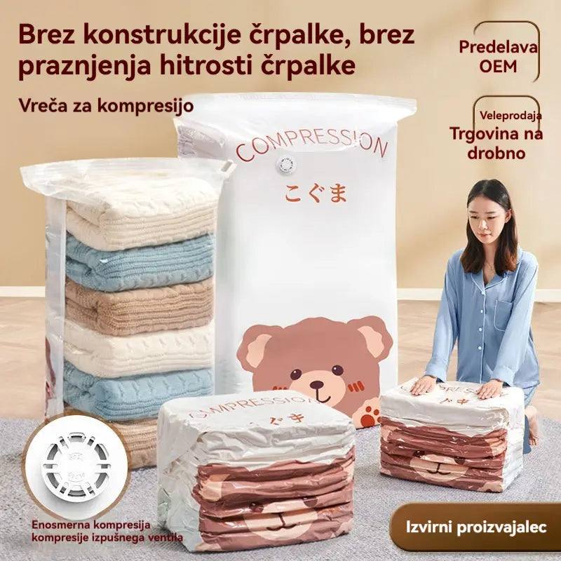 🧳【5-delni komplet】💨 Velika, stisljiva vakuumska vrečka za shranjevanje: črpalka ni potrebna, neprepustna in idealna za prihranek prostora v kovčku in doma ✈️