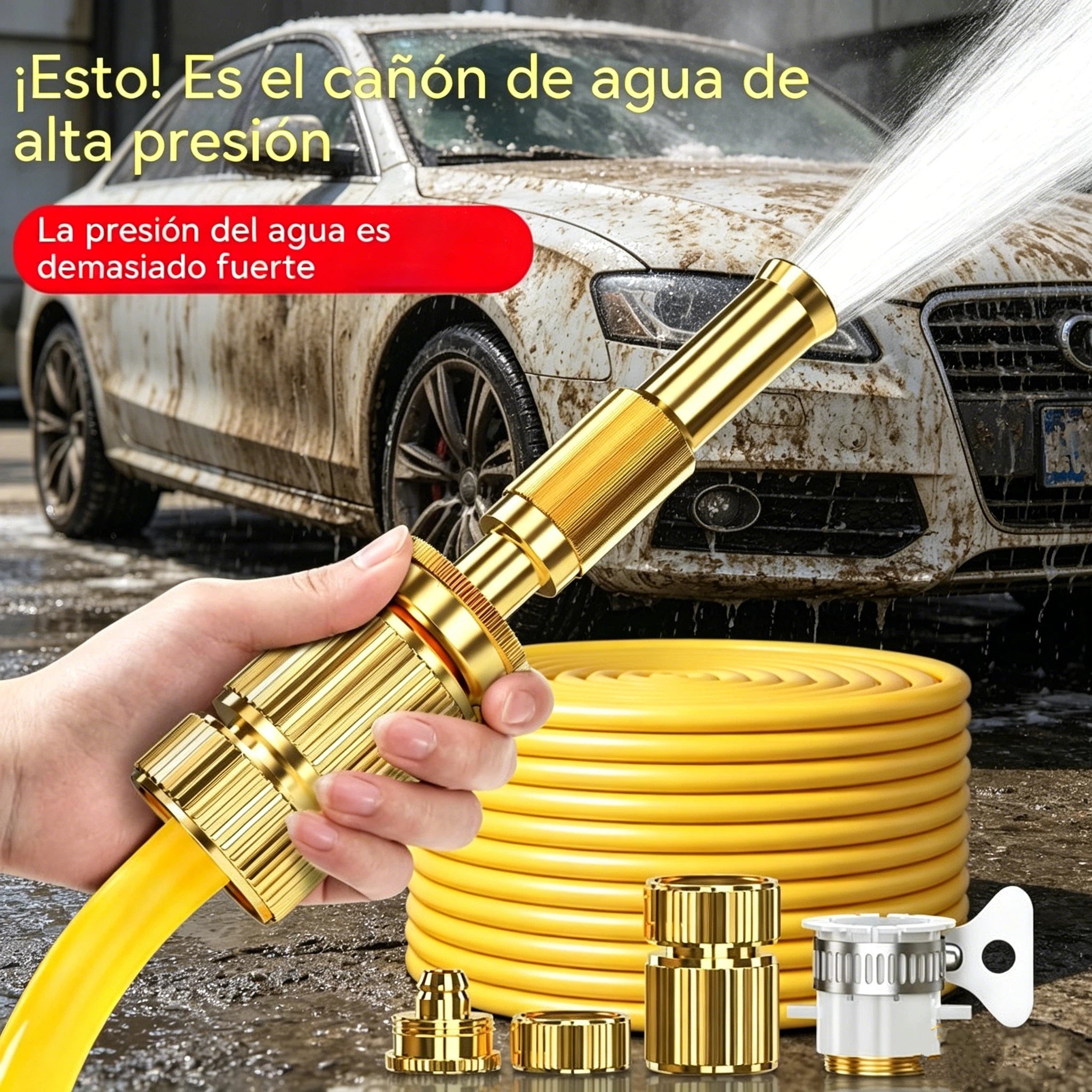 🏆¡Último día de la oferta especial! 🔥Pistola de lavado de autos de alta presión para uso doméstico con boquilla de refuerzo y manguera 👍💦