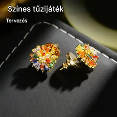 ✨ ✨ Színes tűzijáték mintás fülbevalók – cirkónia, 18 karátos aranyozással, ünnepi 🎆