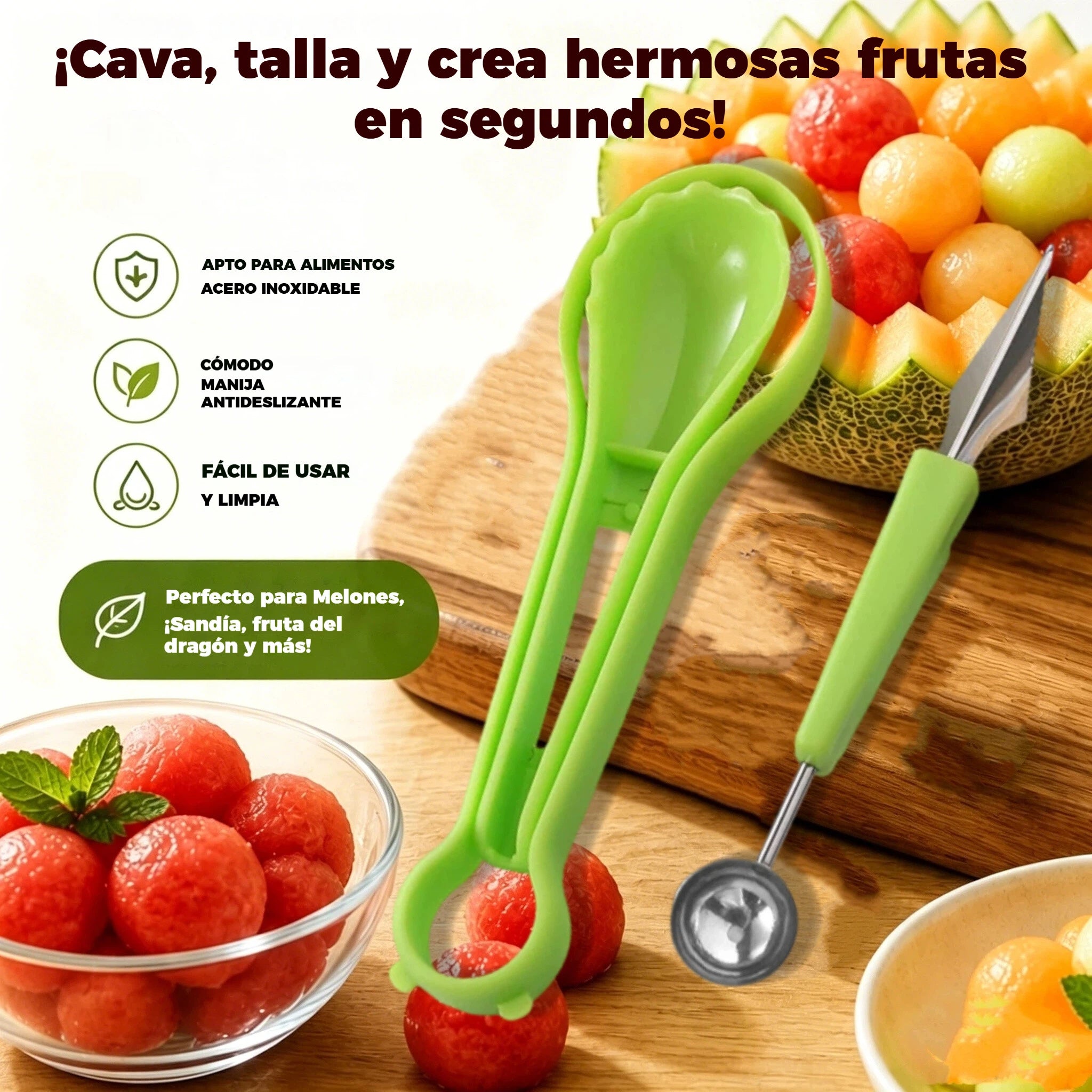 🔥Compre 1 y obtenga 1 gratis（2 piezas） Cuchara para fruta tallada 4 en 1
