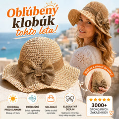 🎀🎀 50% ZĽAVA 👒 | Retro slamený klobúk s mašľou – skladací a priedušný na leto