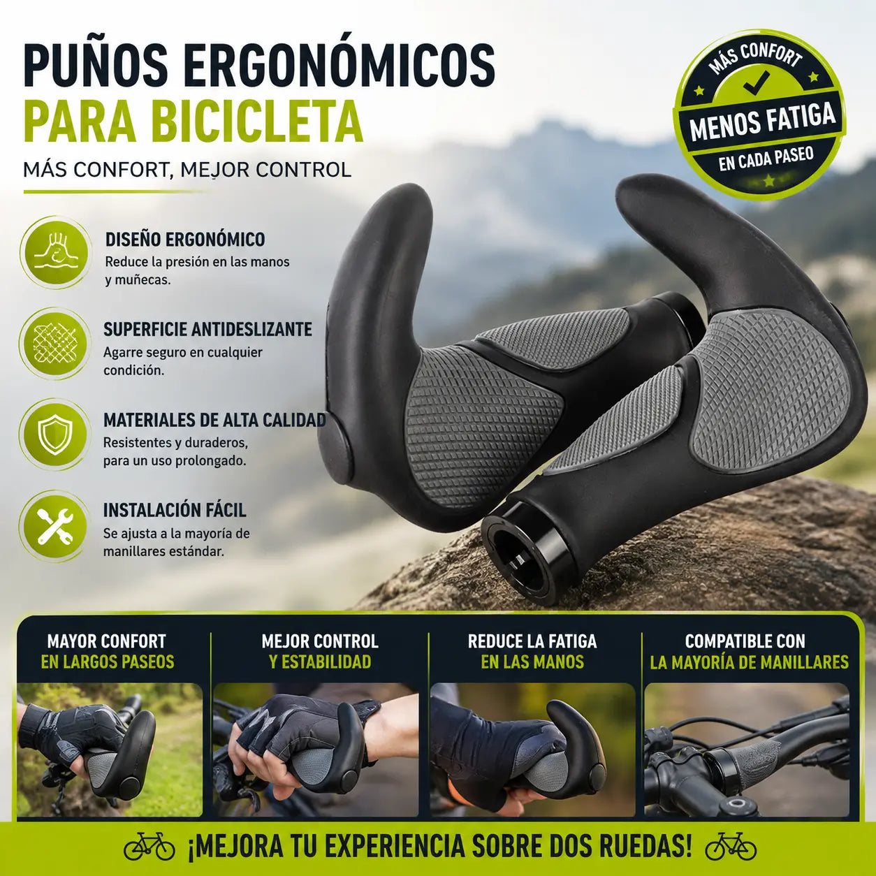 📢📢 ¡49% de descuento! ⏰🚴 Puños ergonómicos para manillar de bicicleta