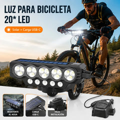 🚲💡Faro solar para bicicleta con carga USB y altavoz, 900 lúmenes, luz nocturna de larga duración para ciclismo