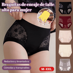 【Compra 2 y llévate 3 gratis】Braguitas de control de abdomen de alta elasticidad con encaje sin costuras para mujer, bragas moldeadoras y levantadoras de glúteos