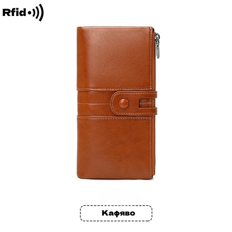 🔥50% de descuento💼 Cartera retro multifuncional de piel encerada para mujer, con diseño de doble cremallera y función antirrobo RFID.