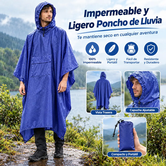 🏕️ Poncho de Lluvia Multifunción 3 en 1 | Capa Impermeable + Tienda de Campaña + Manta de Suelo | Para Senderismo y Camping 🌧️