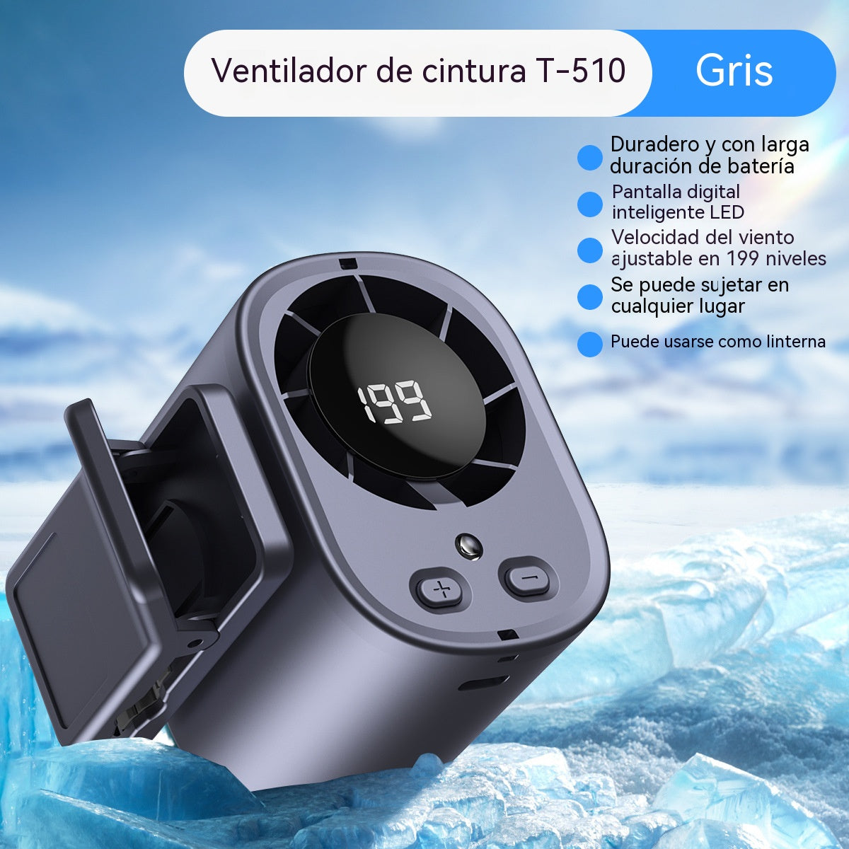Mini ventilador portátil con motor sin escobillas de alta velocidad.