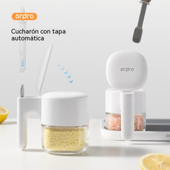Caja de especias de apertura automática con cuchara desmontable; salero/botella de condimentos para el hogar.