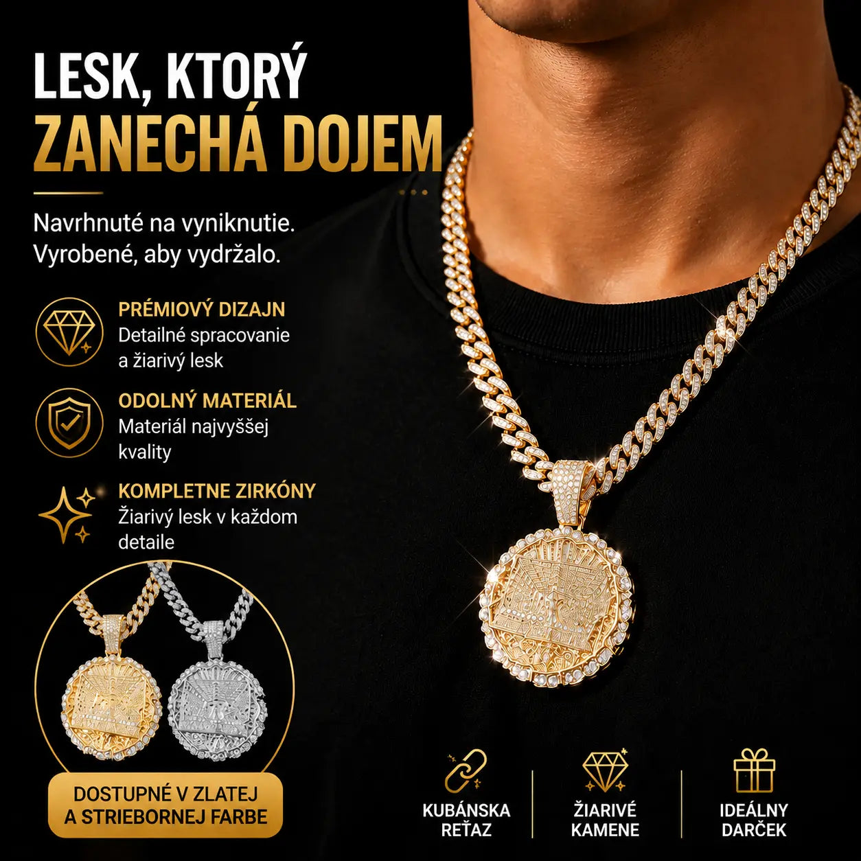 📢📢 50% zľava! ✨ Trblietavý kubánsky prívesok s retiazkou | Okamžite pozdvihnite svoj štýl 💎