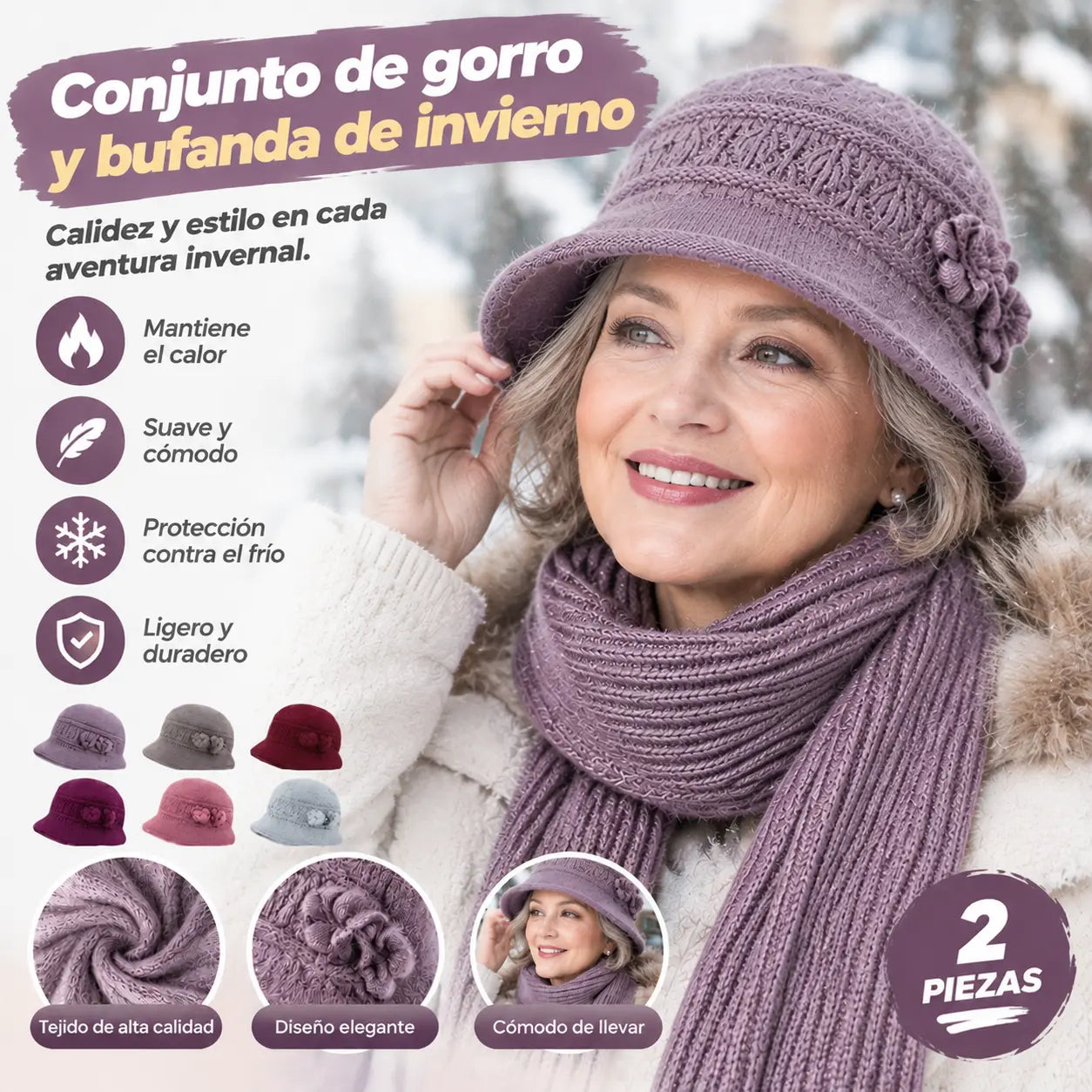 🔥 50% DESCUENTO | Accesorios de invierno suaves y abrigados❄️ Set de gorro y bufanda cálido para mamá y abuela