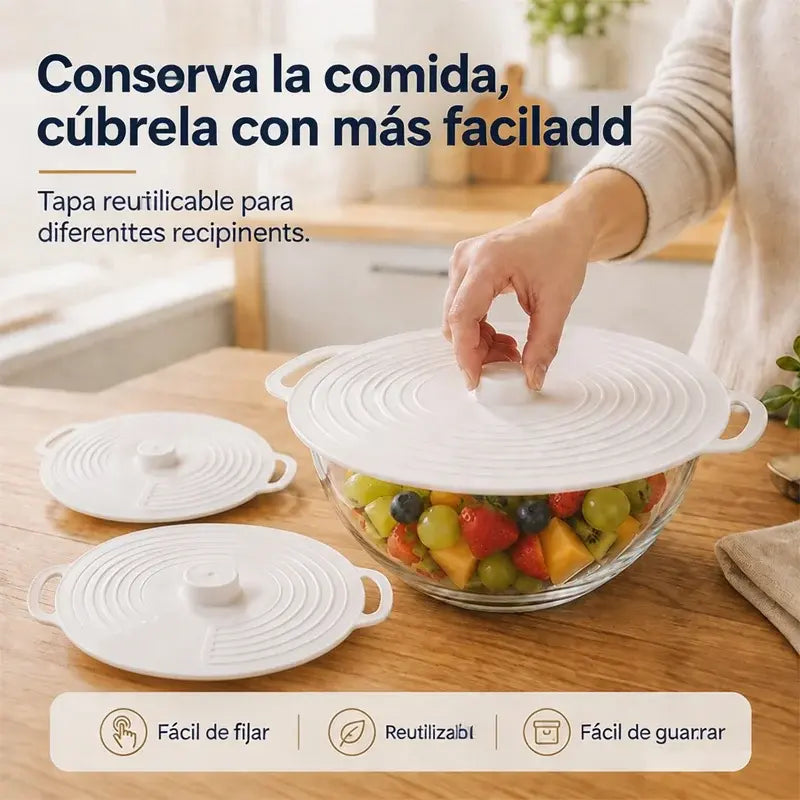 🥘【¡Compra 1 set y llévate otro set gratis!】✨ Tapas de Silicona Universales Reutilizables – Sellado Hermético para Ollas, Sartenes y Platos, Apto para Microondas y Lavavajillas 🧊