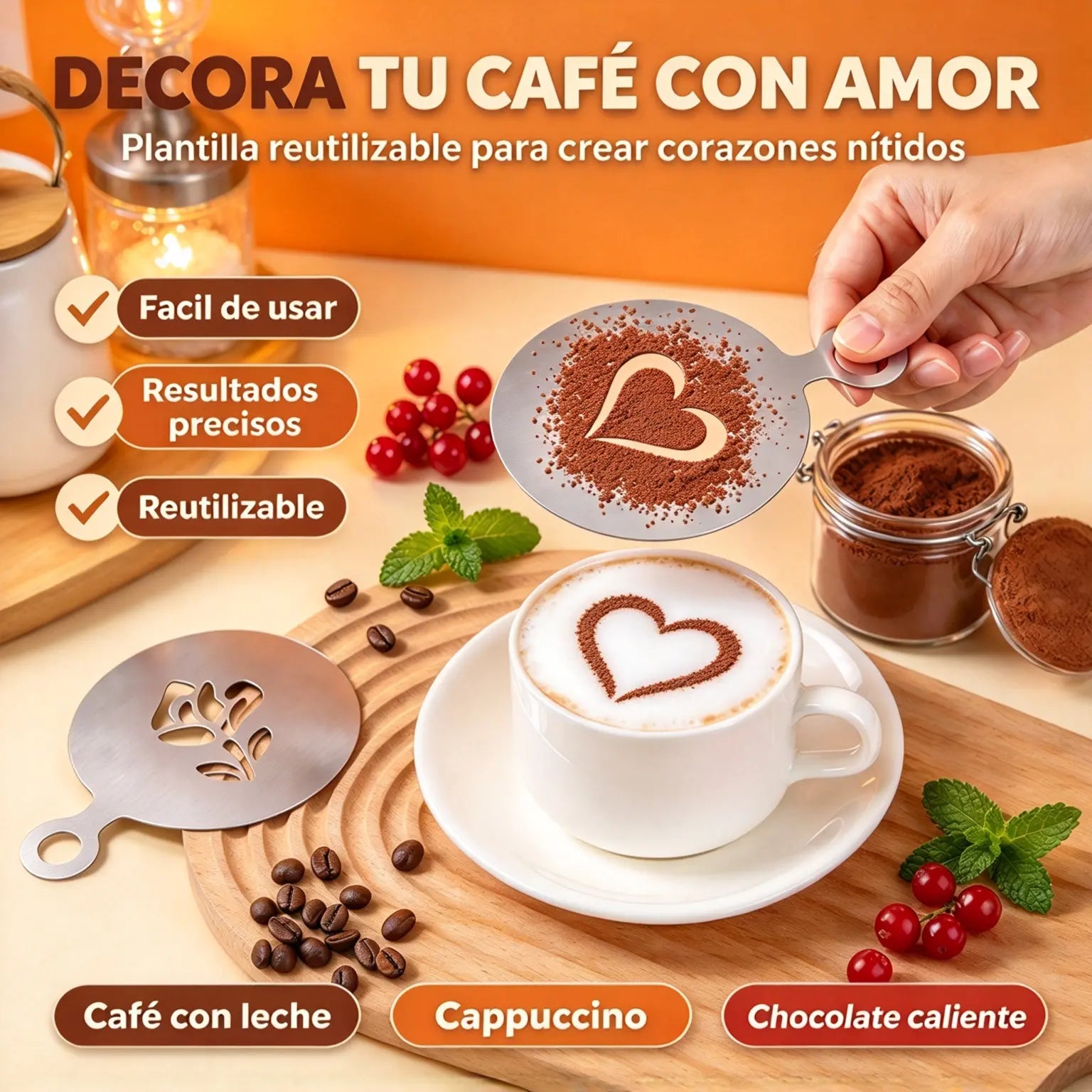 ☕ Molde de acero inoxidable para arte latte de café