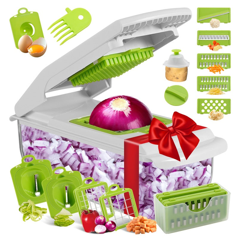 【1 juego de 18 piezas】🥕🥕 Picadora de verduras 18 en 1 | Picadora de alimentos multifuncional con recipiente