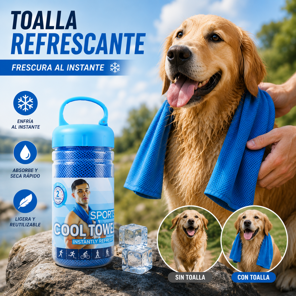 🎁¡Compra uno y llévate otro gratis por el último día!❄💦Una toalla fresca y absorbente que puedes usar en cualquier momento y lugar. Reutilizable, suave, absorbente, refrescante y portátil.