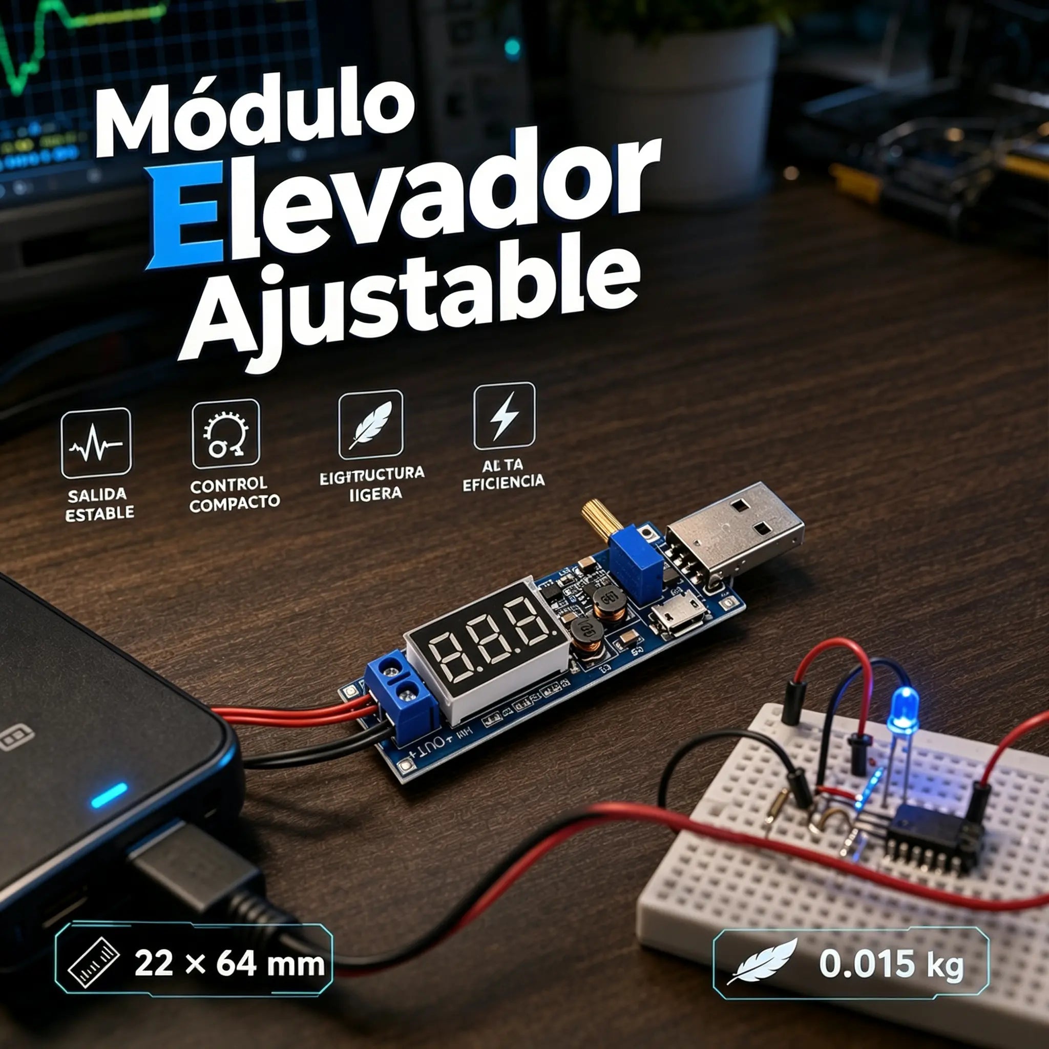 🔌【Interfaz micro + interfaz tipo C】💻 Módulo de alimentación USB ajustable – Regulador step‑up de 5V a salida múltiple (3.3‑24V) | Fuente de escritorio para todo tipo de dispositivos 🔋