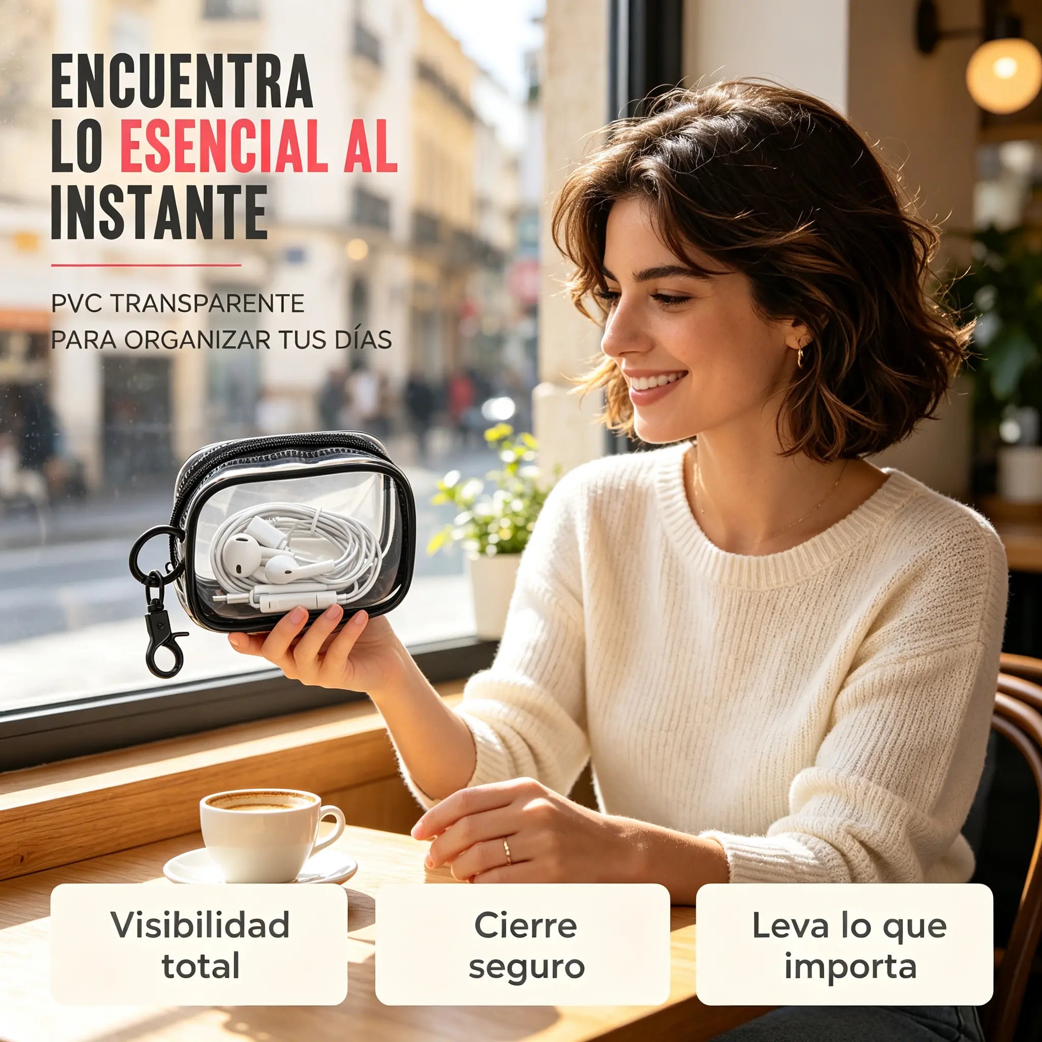 🔍✨ Bolsa de Almacenamiento Transparente Colgante para Cables y Accesorios | Organizador Portátil para Viajes y Uso Diario 🎧