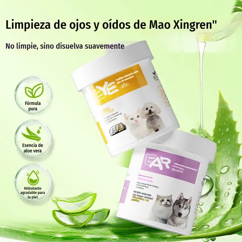✨️【200 toallitas para ojos + 200 toallitas para oídos】🐈🐕¡Mantener a tu amigo peludo limpio es importante! Toallitas limpiadoras naturales a base de plantas para ojos y oídos de mascotas.