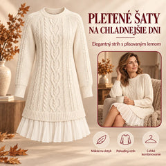 🧶 Elegantné pletené šaty s plisovaným lemom — pohodlný štýl na chladnejšie dni, dostupné vo veľkostiach S–3XL.