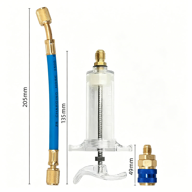 🔧💥Inyector de colorante para aceite de aire acondicionado de precisión: fabricado en latón, con manguera de alta presión y cilindro transparente ✨