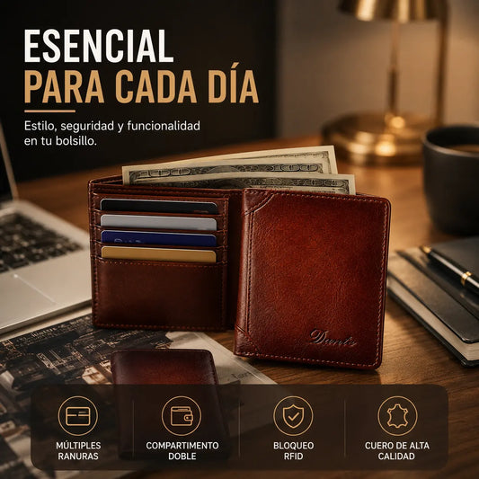 Nueva cartera antirrobo de cuero genuino para hombre