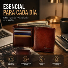 Nueva cartera antirrobo de cuero genuino para hombre