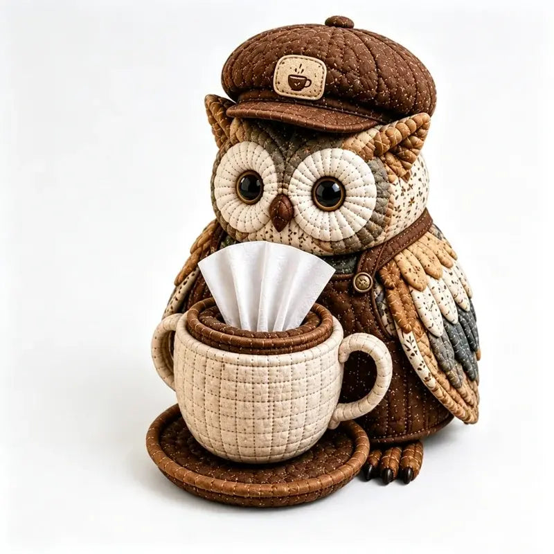 🦉🧵 Kit de Costura DIY – Caja de Pañuelos Acolchada con Diseño de Búho 🧻✨