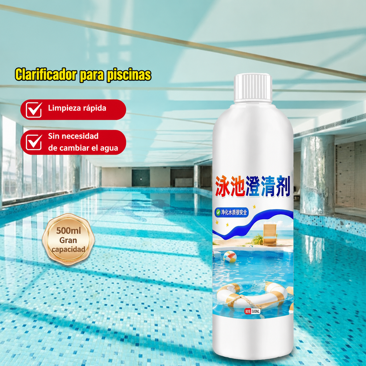 ⏰💦500 ml por botella🏊‍♂️ Líquido Clarificador para Piscinas – Agua Transparente en Horas, Sin Esfuerzo ✨
