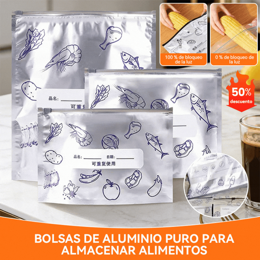 🔥10 pequeñas + 10 medianas + 10 grandes🔥Un total de 30 bolsas de papel de aluminio antibacterianas, súper fáciles de usar, para conservar la frescura.