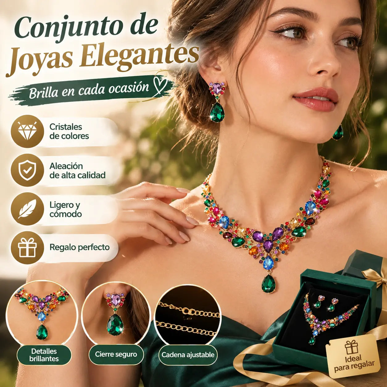 ✨【Collar + Pendientes】💖💎Nuevo conjunto de collar y pendientes de circonita cúbica de colores.