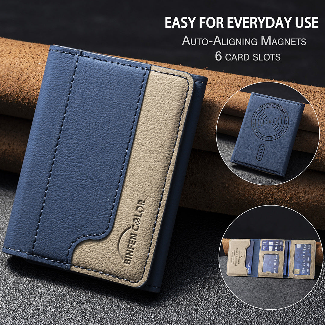 Cartera magnética tríptico con tarjetero, tarjetero universal para teléfono móvil con ventosa en la parte posterior.