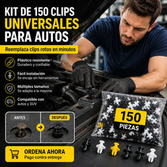 🚗(1 paquete contiene 150 unidades)🔧 Juego de clips de plástico universales para varillas de soporte de amortiguadores de coche