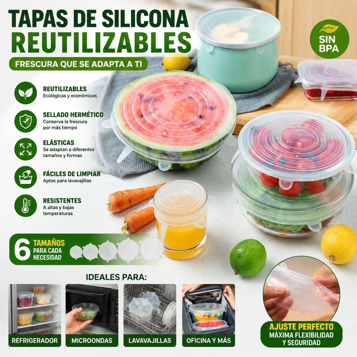 📢📢 ¡50% de descuento! 🥗✨ Tapa reutilizable de silicona apta para alimentos