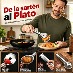 🔥¡Compra 1 y llévate 1 gratis! Filtro y pinzas de acero inoxidable 2 en 1: filtración fina, drena el aceite fácilmente📦