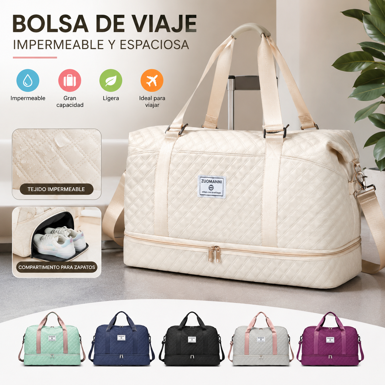 🔥Elegante bolsa de viaje de gran capacidad con diseño de separación para uso húmedo y seco, adecuada para yoga y fitness.