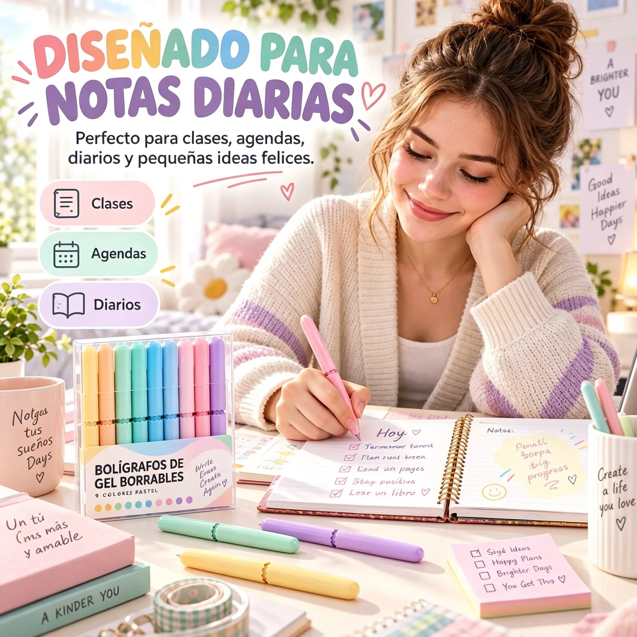 🖊️✨ Set de 9 Bolígrafos de Gel Borrables | Colores Surtidos para Dibujo, Notas y Scrapbooking 🎨