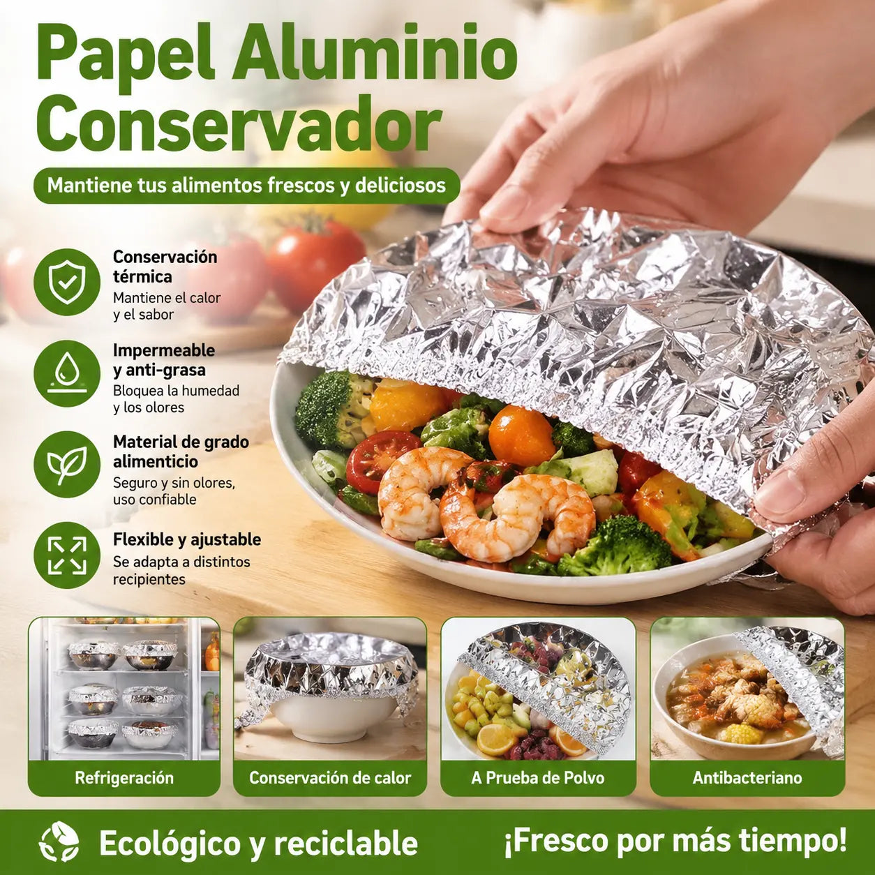 ✨【Paquete de 50 unidades】♻️🍲Tapa aislante reutilizable de papel de aluminio apta para alimentos