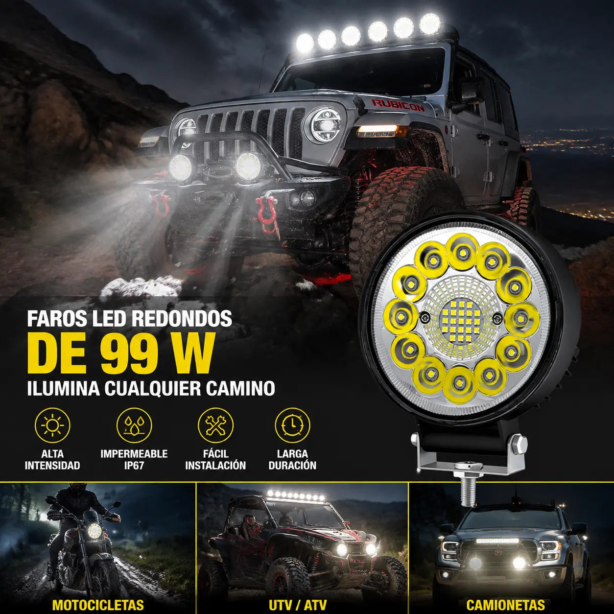🔥【Compre 1 y obtenga 1 gratis】(2 piezas)Faros LED redondos de 99 W para coches modificados, faros auxiliares para vehículos todoterreno
